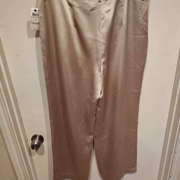 Alfani Women's English Cream Satin Stripe Wide Leg Trouser Pants Sz 12 Career - Picture 7 of 9